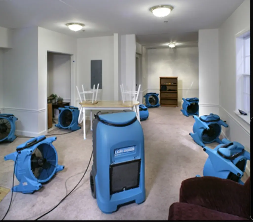 Air movers and dehumidifier setup for Water Damage Restoration in Sarasota Springs
